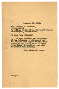 Letter from W. E. B. Du Bois to Blanche E. Anderson