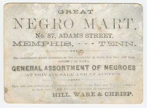 Trade card for the "Great Negro Mart" in Memphis, Tennessee