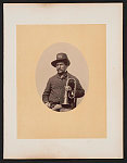 [Private Louis H. Benz, chief bugler at West Point Military Academy, with his bugle]