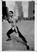 Richard Reynolds practices self-defense techniques in Woodruff Park, April 4, 1986