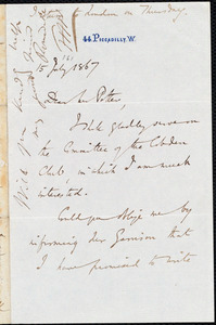 Thumbnail for Letter from Charles Savile Roundell, [London, England], to Thomas Bayley Potter, 15 July 1867