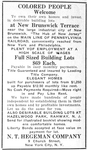 Colored people welcome to own their own homes and invest in desirable building lots at New Brunswick Terrace near the large industrial city of New Brunswick