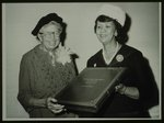 Receives human rights award, New York: Dorothy Height (right), president of the National Council of Negro Women, presents the Mary McLeod Bethune Human Rights Award to Mrs. Eleanor Roosevelt at the council's silver anniversary lunch here, Nov. 12th. [...] Mrs. Roosevelt is an honorary chairman of the council