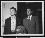 Two men go to the Hall of Justice to protest imprisonment of 10 of the "Los Angeles 21," November 1948, Los Angeles