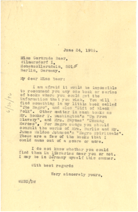 Letter from W. E. B. Du Bois to Gertrude Baer