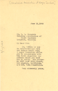 Letter from unidentified recipient to Oklahoma Association of Negro Teachers