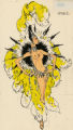 Costume design drawing,topless showgirl in yellow and black feathers #4, Las Vegas, June 5, 1980