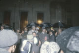 Demonstrators outside the Jefferson County courthouse in Birmingham, Alabama, protesting the incarceration of Martin Luther King, Jr., and several other civil rights leaders.