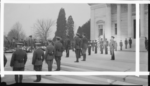 Ceremony involving a drill team, possibly R.O.T.C. : acetate film photonegative, banquet camera format.