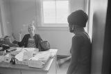 Mary Ellen Gale at her desk at the Southern Courier office in the Frank Leu Building in Montgomery, Alabama.