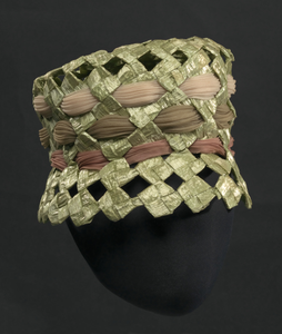 Green raffia lamp shade hat from Mae's Millinery Shop