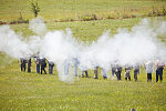 Scene during one of several battle re-enactments, held each American Independence Day Weekend, of the decisive 1863 Battle of Gettysburg in Pennsylvania, which turned the tide of the American Civil War against the Confederacy