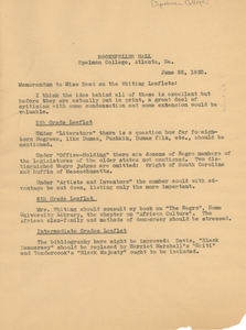 Memorandum from W. E. B. Du Bois to Florence Matilda Read