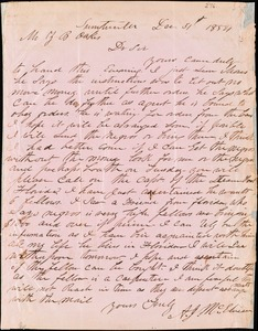 A. J. McElveen, Sumterville, S.C., autograph letter signed to Ziba B. Oakes, 31 December 1854