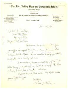 Letter from Frank Horne to W. E. B. Du Bois