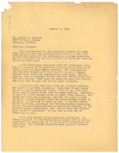 Letter from Marguerite A. Bartlett to Arthur H. Compton