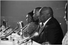 Man speaking at a hearing of the Senate Subcommittee on Employment, Manpower, and Poverty at the Heidelberg Hotel in Jackson, Mississippi.