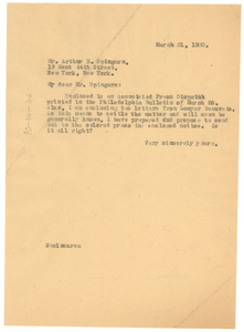 Letter from W. E. B. Du Bois to Arthur Spingarn