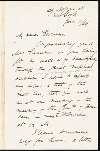 Letter from James Miller M'Kim, New York, [N.Y.], to William Lloyd Garrison, Jan[uary] 11 / [18]66