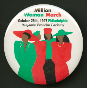 Thumbnail for Pinback button promoting the Million Women March