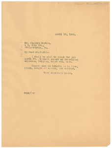 Letter from W. E. B. Du Bois to the N.A.A.C.P. Philadelphia Branch