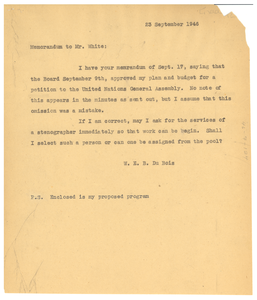 Memorandum from W. E. B. Du Bois to Walter White