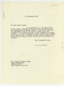 Letter from W. E. B. Du Bois to Indian Delegation to the United Nations