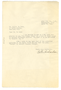 Letter from Willis Richardson to W. E. B. Du Bois