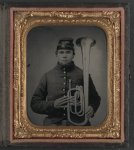 [Unidentified soldier in Union uniform holding an over the shoulder saxhorn]