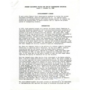 Thumbnail for Student assignment process and quality desegregated education Draft 2, October 15, 1986.