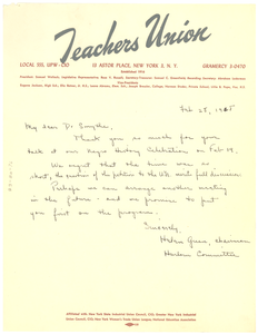 Letter from Harlem Committee of the Teachers Union to Hugh H. Smythe