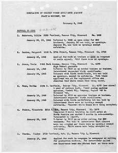 Clara Simons, et al [Case 9-BR-241]: "Complaints of Colored Women Applicants Against Pratt and Whitney, Inc."