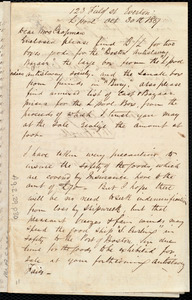 Letter from William P. Powell, 123 Field St[reet], Everton, L'Pool [Liverpool, England], to Maria Weston Chapman, Oct. 30th, 1857