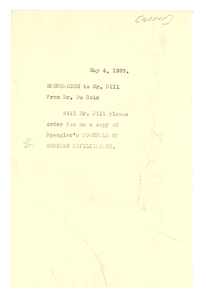 Memorandum from W. E. B. Du Bois to Augustus Granville Dill