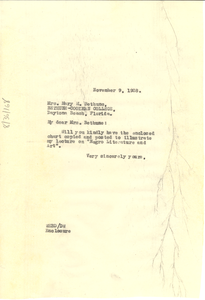 Letter from W. E. B. Du Bois to Bethune-Cookman College