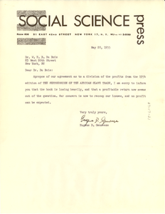 Letter from Social Science Press to W. E. B. Du Bois