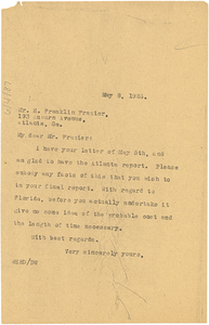 Letter from W. E. B. Du Bois to E. Franklin Frazier