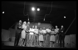 We Shall Overcome: performers on stage, Newport Folk Festival Left to right: Peter Yarrow, Mary Travers, Paul Stookey, Joan Baez, Bob Dylan, Bernice Reagon, Cordell Reagon, Charles Neblett, Rutha Harris, Pete Seeger, and Theodore Bikel