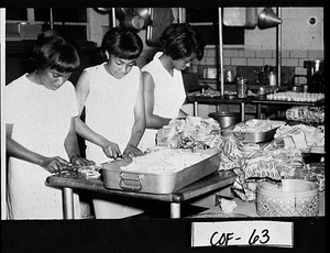 Photograph of three women preparing sandwiches, Douglas, Coffee County, Georgia, ca. 1960-1963?