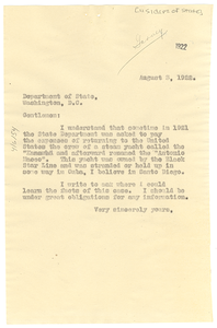 Letter from W. E. B. Du Bois to United States Department of State