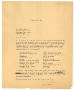 Letter from Hugh H. Smythe to National Urban League