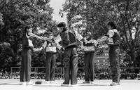 City Rockers crew forms circle in Peace Train's Breaking & Popping Contest, Bushnell Park, 1983