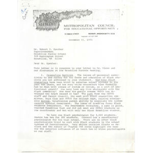 Letter, Dr. Robert I. Sperber, December 11, 1975.