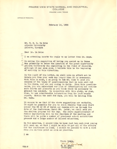 Letter from Prairie View State Normal and Industrial College to W. E. B. Du Bois