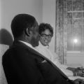 Arthur Shores and Autherine Lucy at the home of Dr. Lucius Pitts on the campus of Miles College in Birmingham, Alabama.