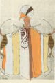 Thumbnail for Costume design drawing, stylized robe with turban and branches, Las Vegas, June 5, 1980