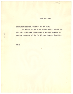 Memorandum from Walter White to W. E. B. Du Bois