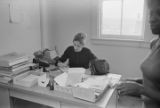 Mary Ellen Gale at her desk at the Southern Courier office in the Frank Leu Building in Montgomery, Alabama.