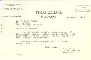 Letter from W. R. Banks to W. E. B. Du Bois