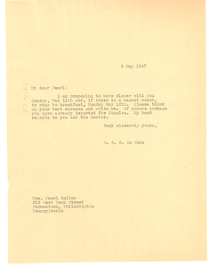 Letter from W. E. B. Du Bois to Pearl Bailey